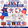 Promotional image of a July learning box for pre-K with activities and crafts themed around the Fourth of July.
